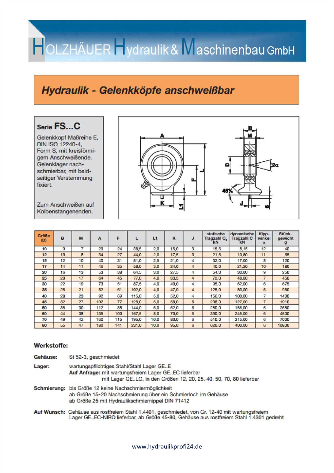 Gelenkkopf GE12 ISO 12240-4 Gelenkauge Anschweißauge Hydraulikzylinder