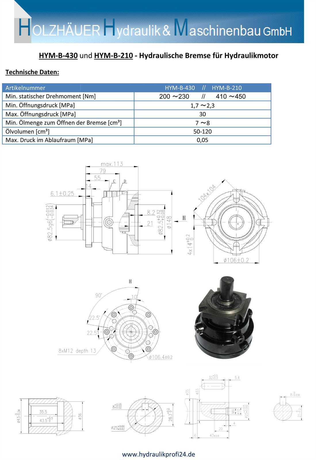 Hydraulische Bremse für Hydraulikmotor 25 mm Welle Nm-430 HMP HMR