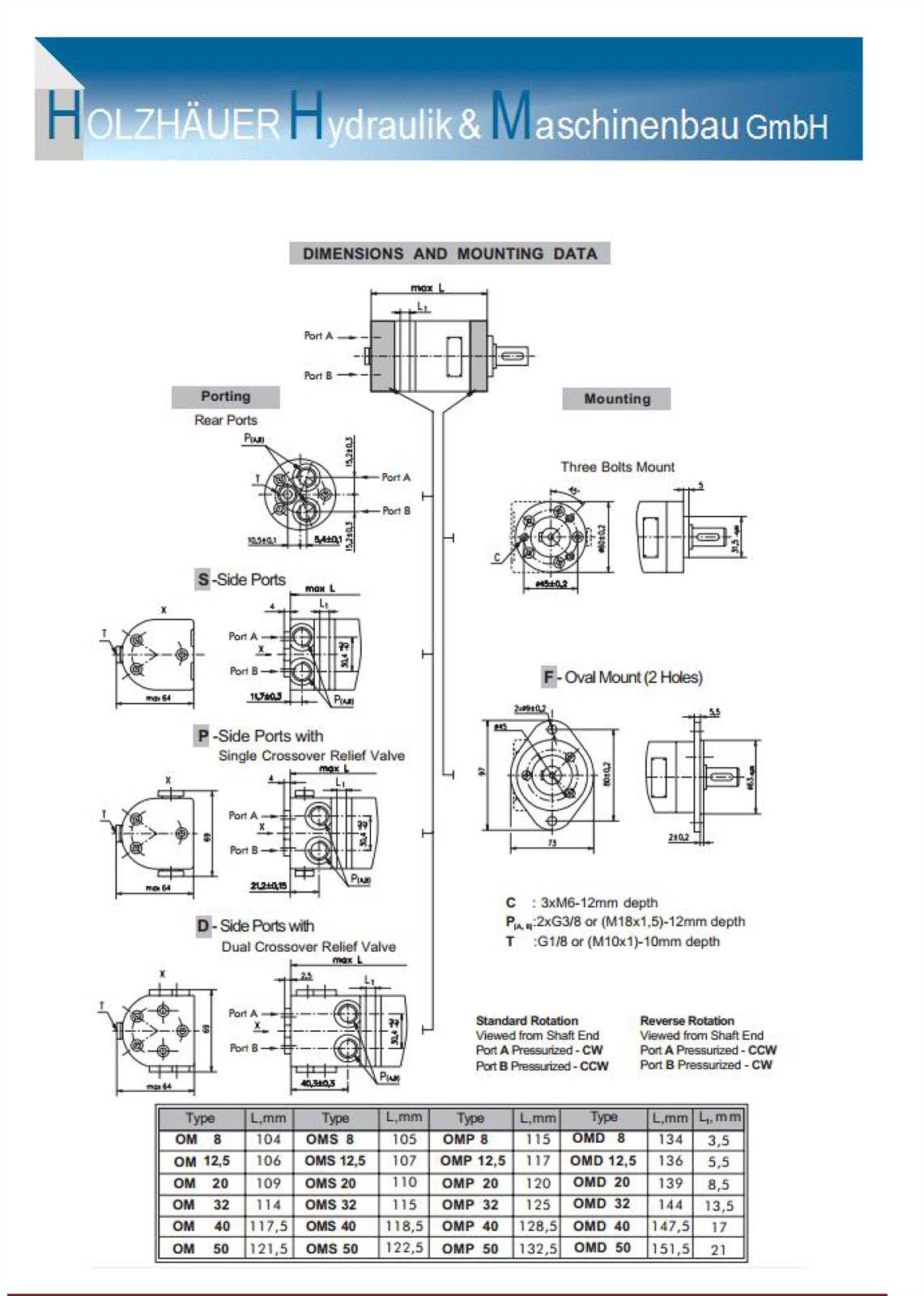 Preview: Hydraulikmotor Ölmotor Orbitalmotor Gerotormotor HMM BMM OMM SMM 12 C Welle Ø16 mit Passfeder 5mm