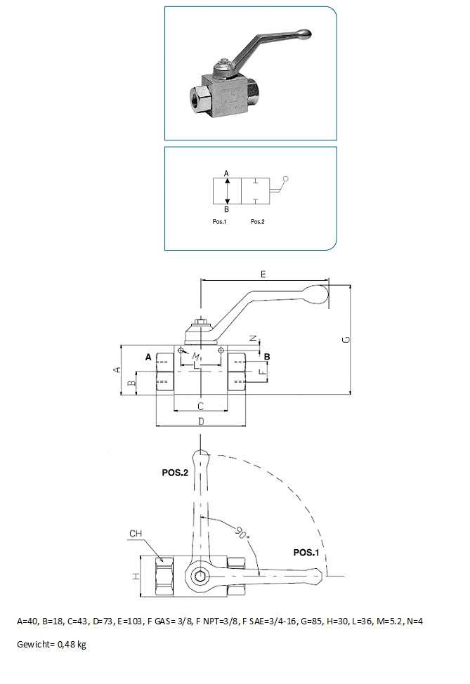 Preview: Hydraulikventil 2/2 Wege Kugelhahn (Absperrhahn) 3/8" DN10