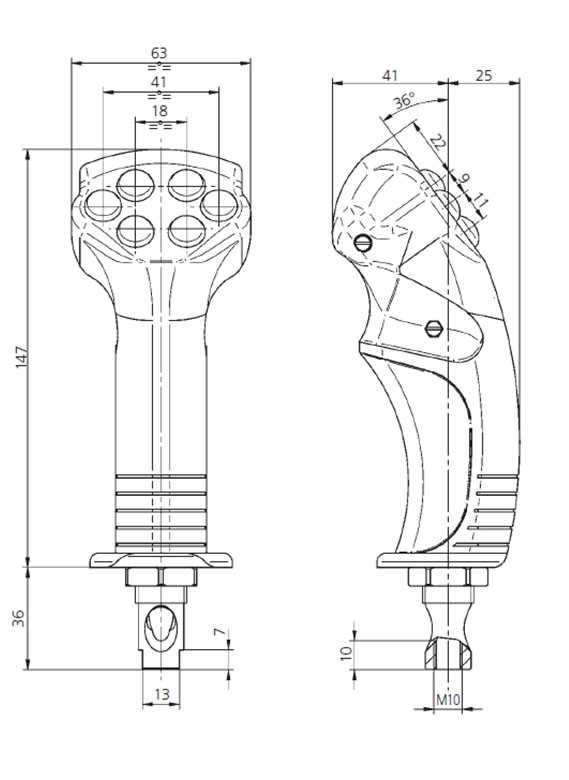 Bedienhebel, Steuerhebel für Hydraulikventil mit  2 Druckknöpfen